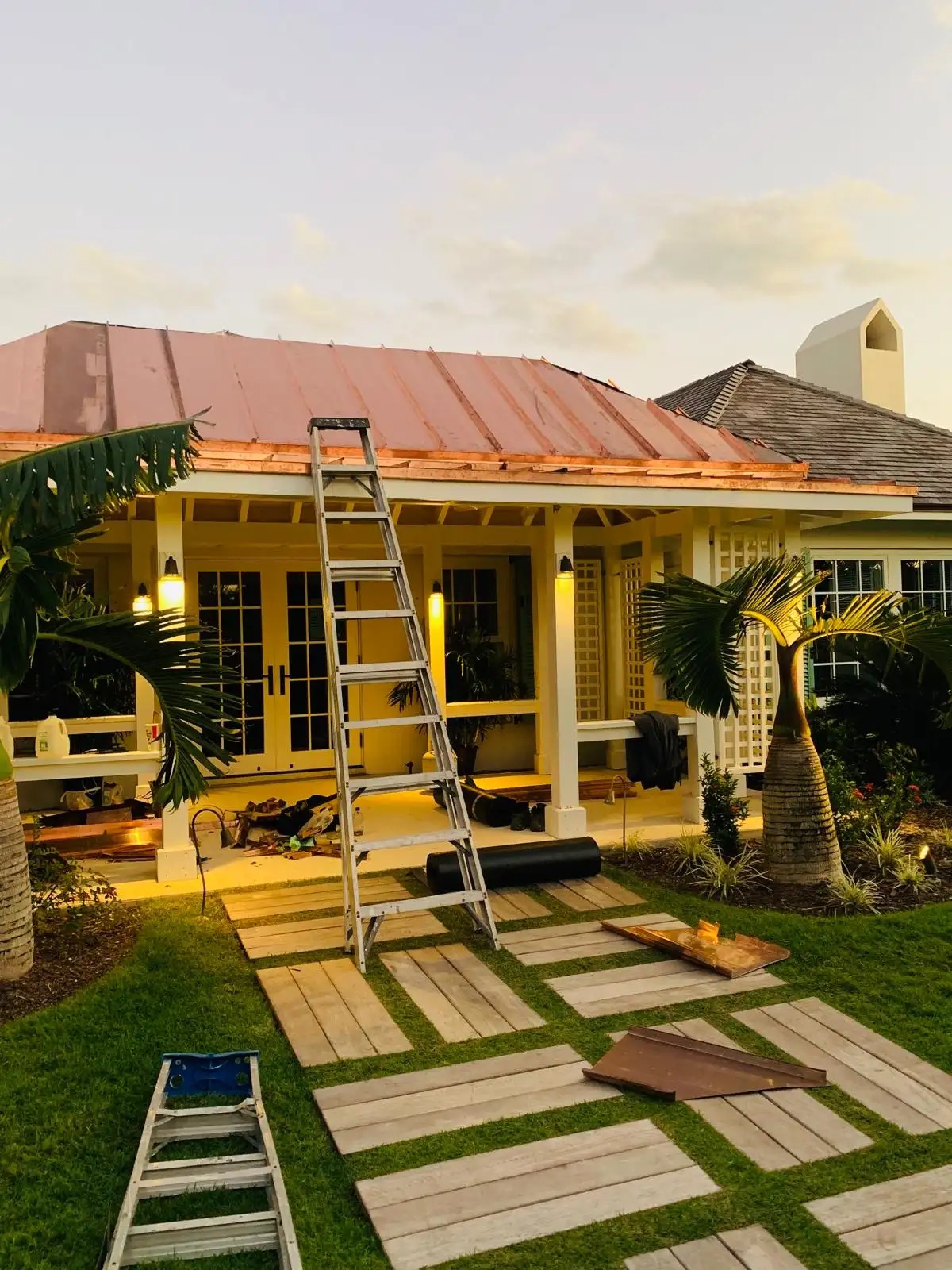 Project in Lyford Cay, Completed Custom Fabricated Copper Roof Baton Style Copper Roof
