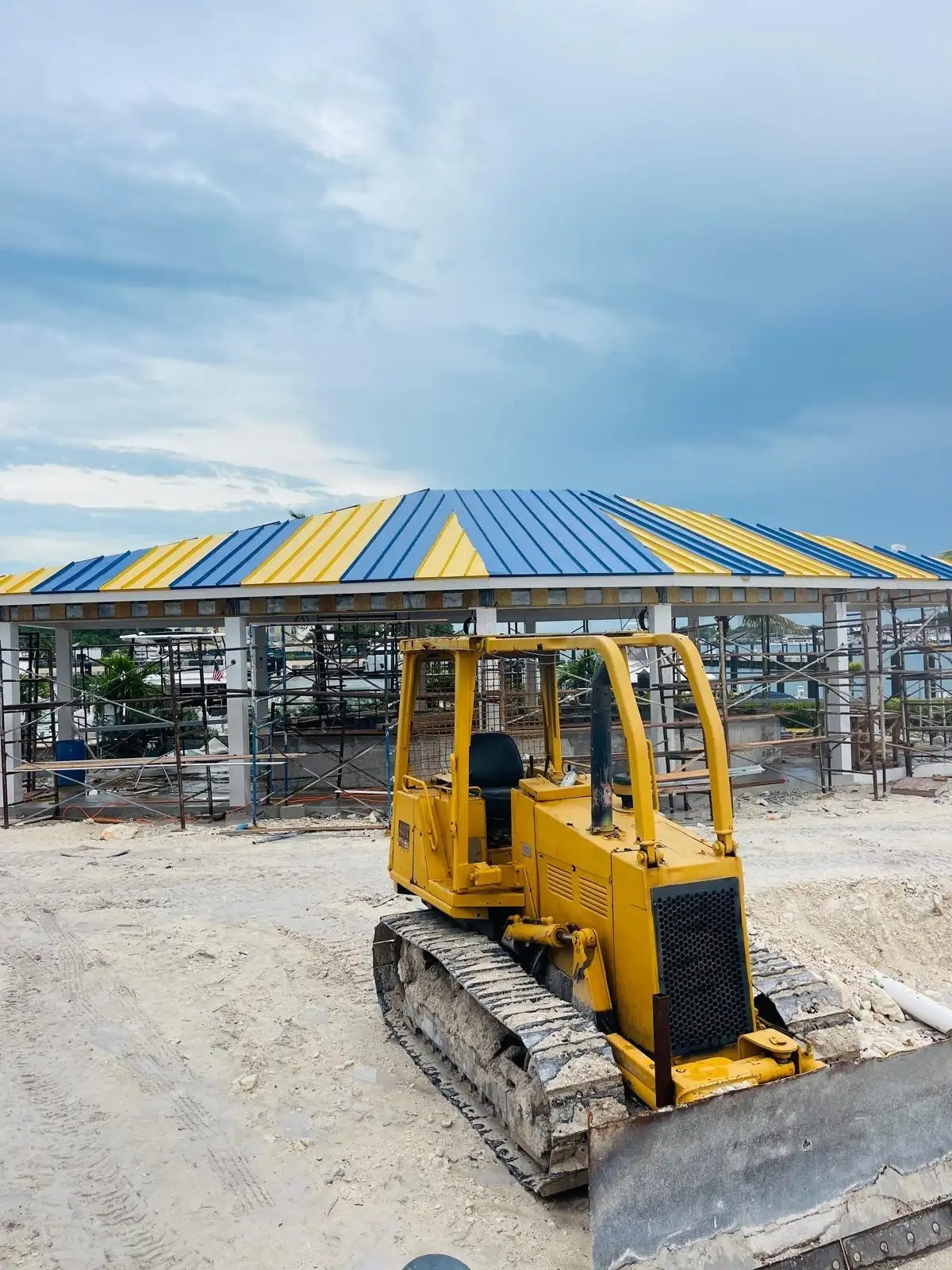 Project at Hurricane Hole, Paradise Island, Completed Yellow & Blue Metal Roof